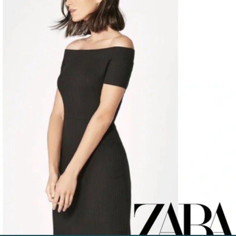 Black Dress Off the Shoulder Short Sleeves Zara